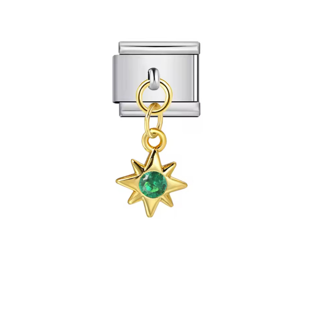 Green Rhinestone Star | Silver