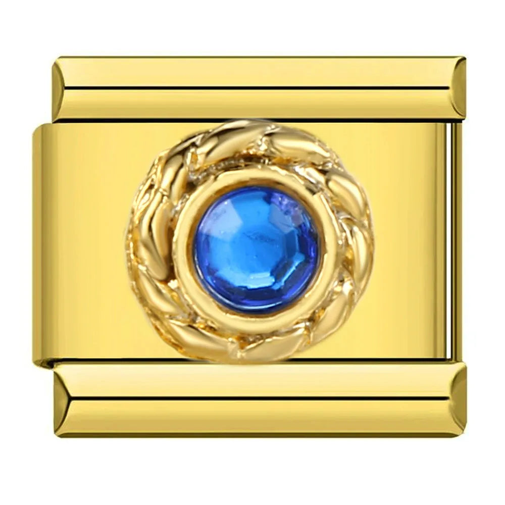 Blue Rhinestone on Gold